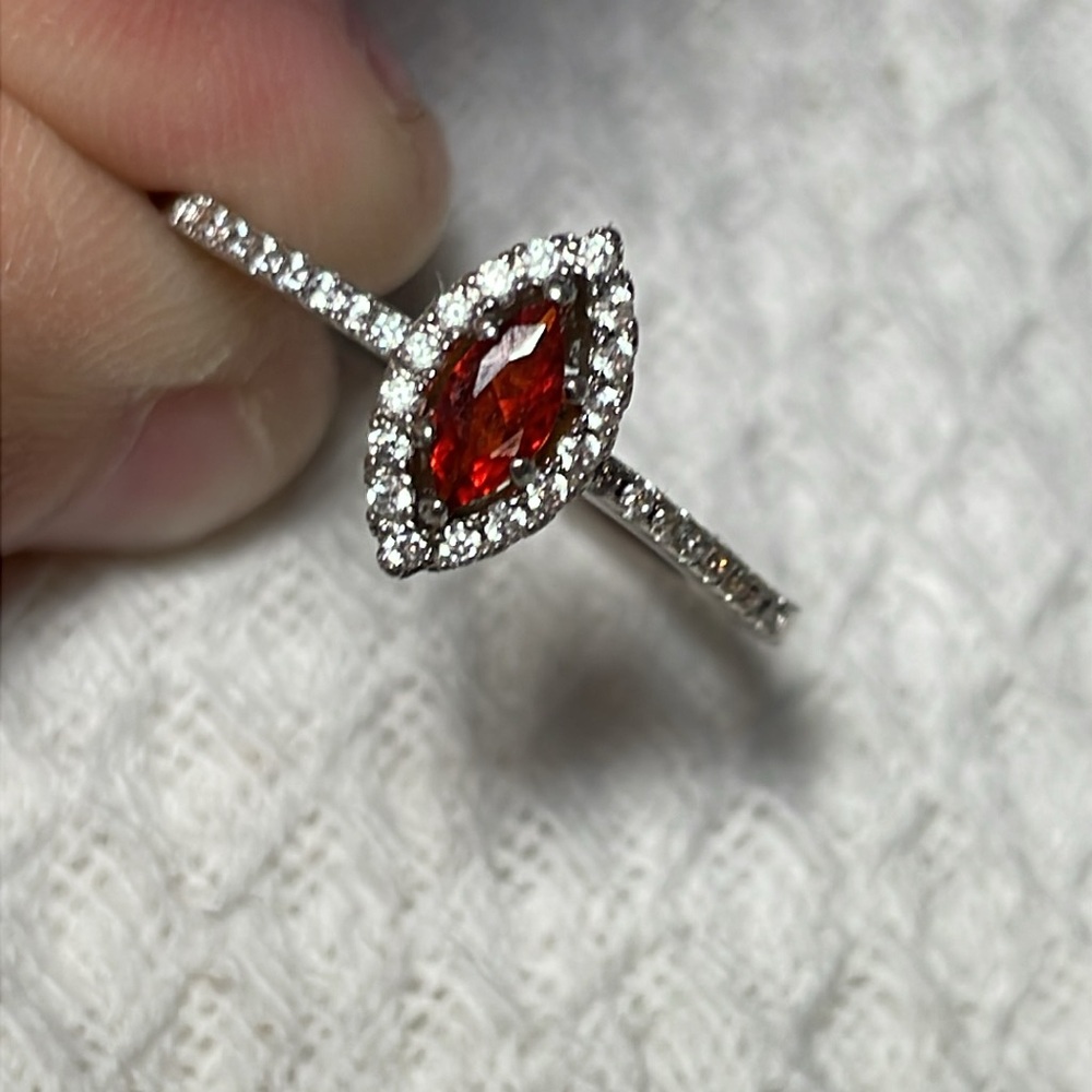 Elegant Silver and Red Gemstone Ring size 8.5 costume jewelry only